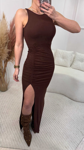 Vestido Fenda Franzida